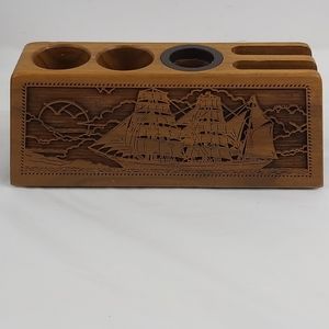 LASERCRAFT WOODEN DESK ORGANIZER SHIP DESIGN